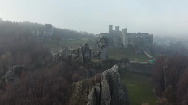 Ogrodzieniec Castle Morning Fog Poland — Wideo stockowe