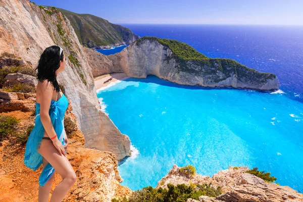 Beautiful Woman Enjoying Sun Holidays Zakynthos Island Greece — Stock Photo, Image