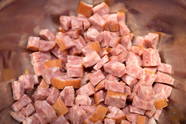 Sliced Sausage Bowl Ingredient Dish — Stock Photo, Image