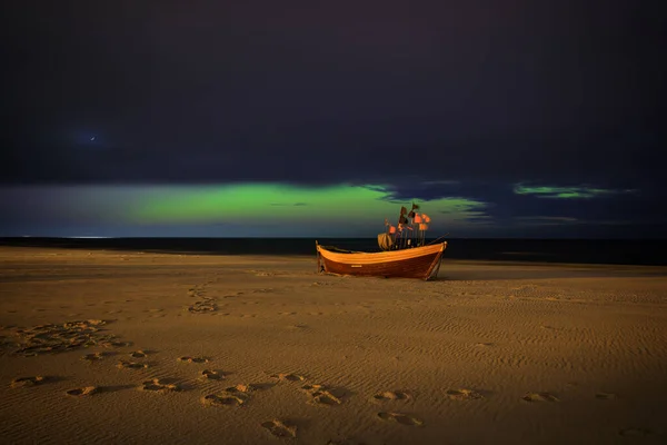 Luces Del Norte Sobre Mar Báltico Polonia Debki —  Fotos de Stock