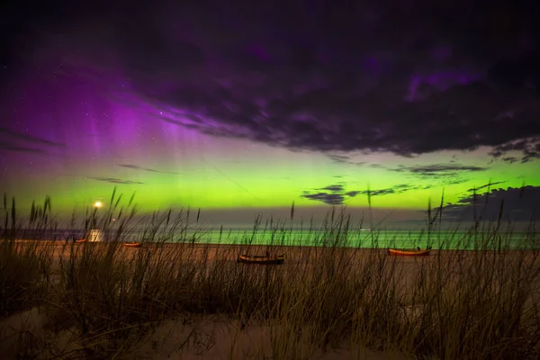Luces Del Norte Sobre Mar Báltico Polonia Debki — Foto de Stock