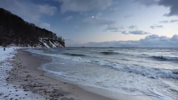 Beau Paysage Falaise Gdynia Orowo Hiver Enneigé Mer Baltique Pologne — Video