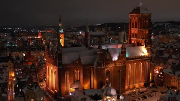 Aerial View Beautiful Main City Gdansk Snowy Winter Poland — Wideo stockowe