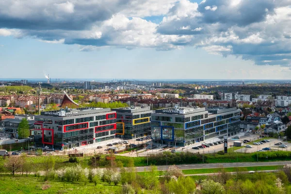 Gdaňsk Polsko Dubna 2023 Letecké Město Gdaňsk Moderními Kancelářskými Budovami — Stock fotografie