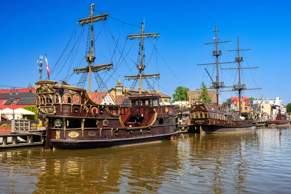 stock image Leba, Poland - June 8, 2023: Ships in the port of Leba town by the Baltic Sea, Poland.  Leba is a popular tourist destination by the Baltic Sea in Poland.