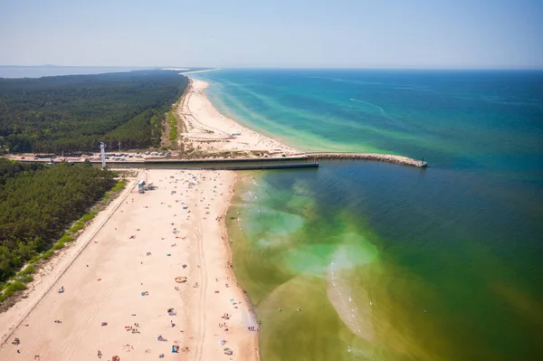 Paesaggio Aereo Della Spiaggia Estiva Leba Nel Mar Baltico Polonia — Foto Stock