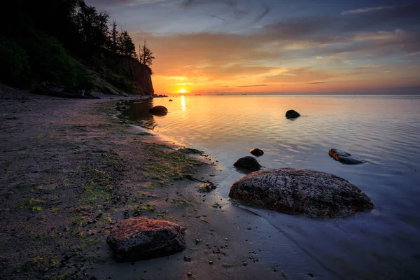 Východ Slunce Útesu Baltského Moře Gdyni Orlowo Polsko — Stock fotografie