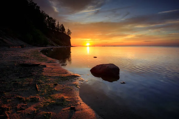 Východ Slunce Útesu Baltského Moře Gdyni Orlowo Polsko — Stock fotografie