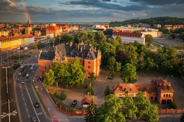 Ciudad Principal Gdansk Atardecer Con Arco Iris Polonia — Foto de Stock