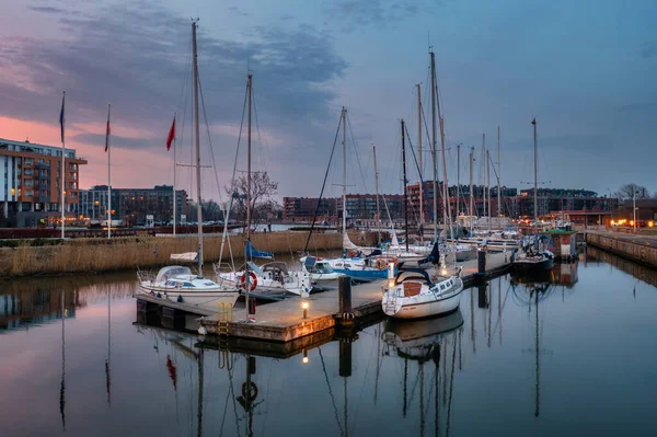 Gdansk Polen Maart 2023 Mooie Jachthaven Aan Motlawa Rivier Gdansk — Stockfoto