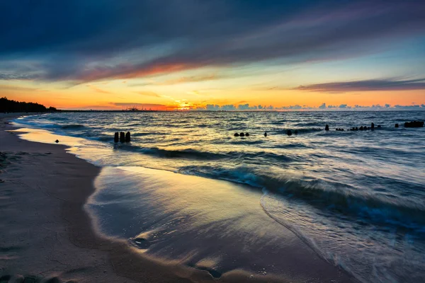 Pôr Sol Incrível Praia Mar Báltico Gdansk Polônia — Fotografia de Stock