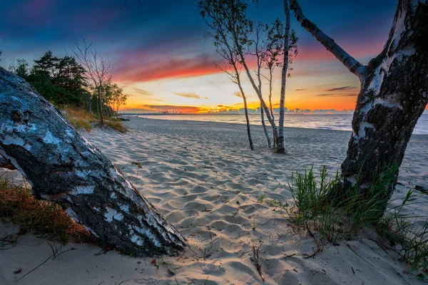 Niesamowity Zachód Słońca Plaży Nad Bałtykiem Gdańsku Polska — Zdjęcie stockowe