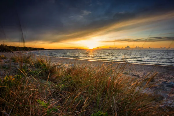 Coucher Soleil Incroyable Sur Plage Mer Baltique Gdansk Pologne — Photo