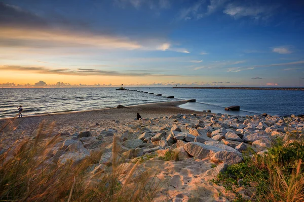 Pôr Sol Incrível Praia Mar Báltico Gdansk Polônia — Fotografia de Stock