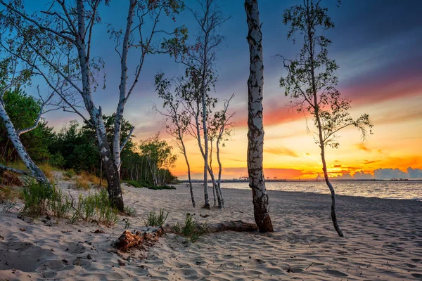 Úžasný Západ Slunce Pláži Baltského Moře Gdaňsku Polsko — Stock fotografie