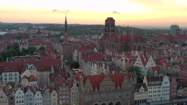 Architektur Der Hauptstadt Danzig Bei Sonnenuntergang Polen — Stockvideo