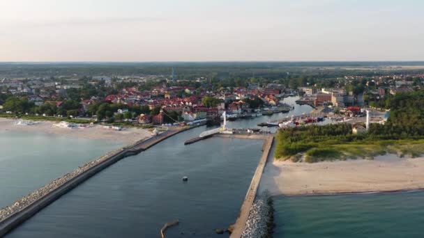 Schöner Sonnenaufgang Über Dem Hafen Von Ustka Der Ostsee Polen — Stockvideo