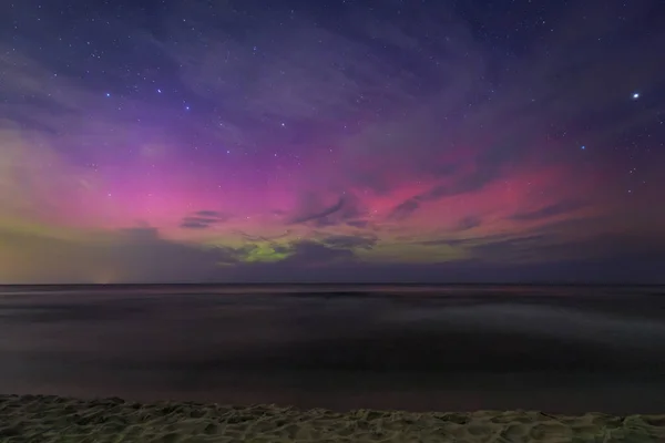 Las Auroras Boreales Visibles Playa Mar Báltico Sztutowo Polonia — Foto de Stock
