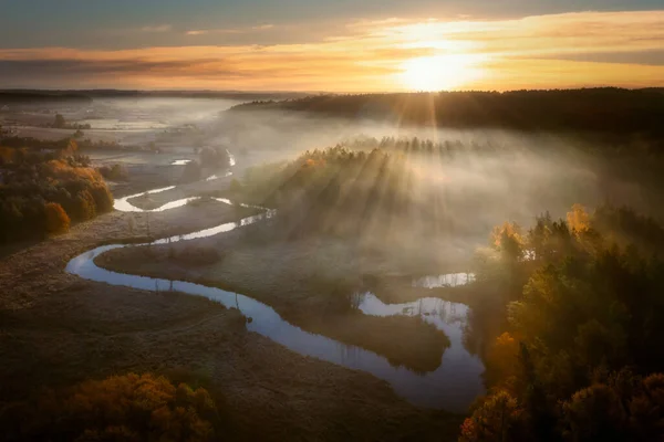 Radunia River Meanders Autumnal Scenery Sunrise Kashubia Poland — Stock Photo, Image