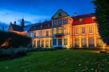 Polonya 'nın Gdansk Oliwa kentindeki halk parkında sarı yapraklı sonbahar sokağı.