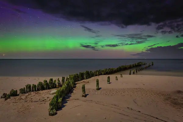 Nordlichter Über Der Ostsee Polen Debki — Stockfoto