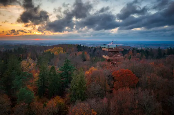 Beautiful Landscape Kashubia Autumn Observation Tower Wiezyca Poland — Stock Photo, Image
