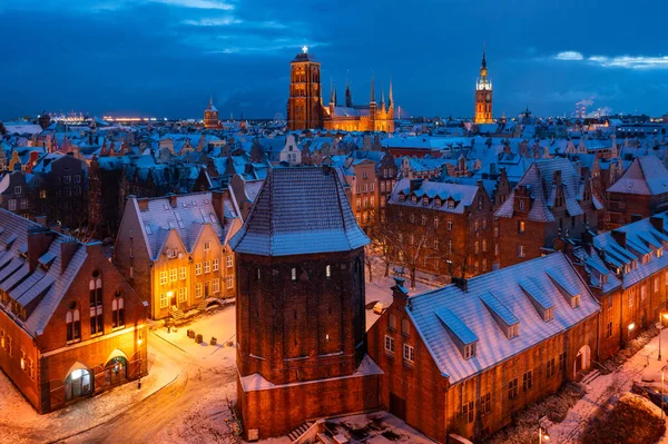 Вид Воздуха Прекрасный Главный Город Гданьска Снежную Зиму Польша — стоковое фото