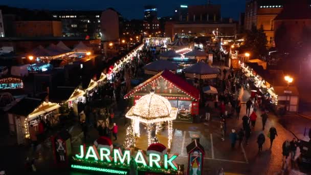 Gdansk Poland November 2023 Beautifully Lit Christmas Fair Main City — Stock Video