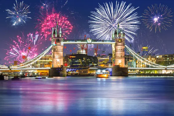 Feuerwerk Über Der Tower Bridge London England — Stockfoto