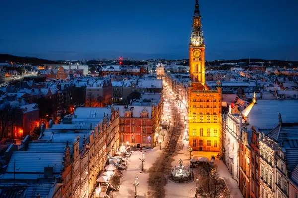 Aerial View Beautiful Main City Gdansk Snowy Winter Poland — Zdjęcie stockowe