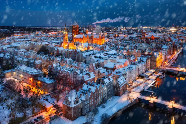 Aerial View Beautiful Main City Gdansk Winter Poland — Stock Photo, Image