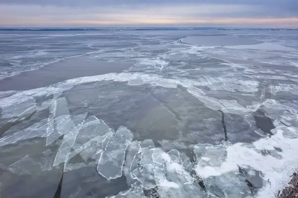 Frozen Bay Puck Kuznica Sunset Hel Peninsula Poland — Stock Photo, Image