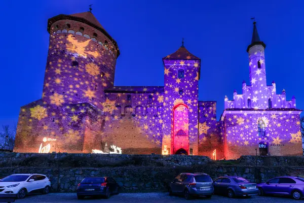 Reszel Polandia Januari 2024 Cahaya Natal Kastil Teutonik Reszel Warmia — Stok Foto