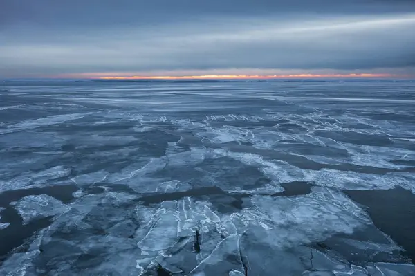 Bahía Congelada Puck Cerca Kuznica Atardecer Península Hel Polonia —  Fotos de Stock