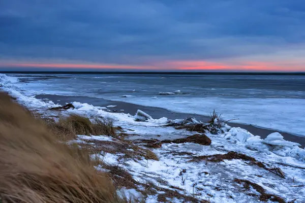 Plaja Mare Baltică Iarna Kuznica Peninsula Hel Polonia — Fotografie, imagine de stoc