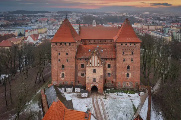 Kastil Teutonik Nidzica Saat Matahari Terbenam Polandia — Stok Foto