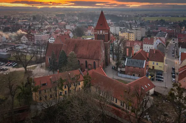 Castello Teutonico Nella Città Paslek Tramonto Polonia — Foto Stock