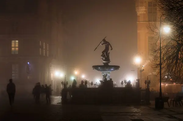 Mlhavá Scenérie Ulice Long Lane Hlavním Městě Gdaňsku Polsko — Stock fotografie