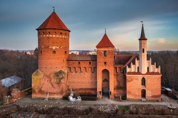 Тевтонський Замок Резелі Заході Сонця Польща Стокова Картинка