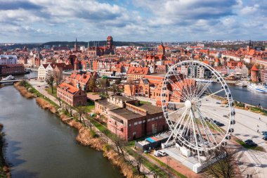 Aerial landscape of the Main Town of Gdansk by the Motlawa river, Poland. clipart