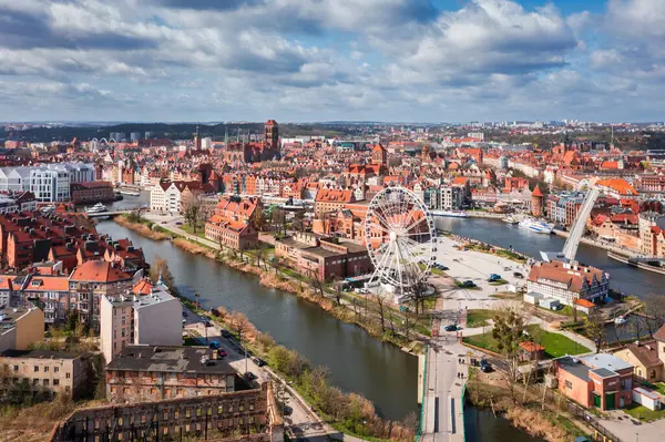 Flygfoto Landskap Huvudstaden Gdansk Vid Floden Motlawa Polen Royaltyfria Stockbilder