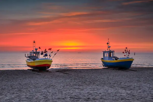 Восход Солнца Пляже Балтийского Моря Польском Городе Сопот Лицензионные Стоковые Изображения