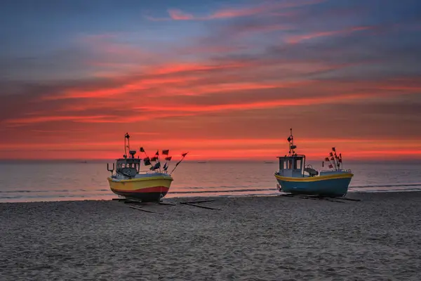 Beautiful Sunrise Beach Baltic Sea Sopot Poland Imagens De Bancos De Imagens