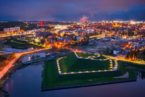 Bison Bastion 17Th Century Fortifications Gdansk Illuminated Night Heart Shape — Stock Photo, Image