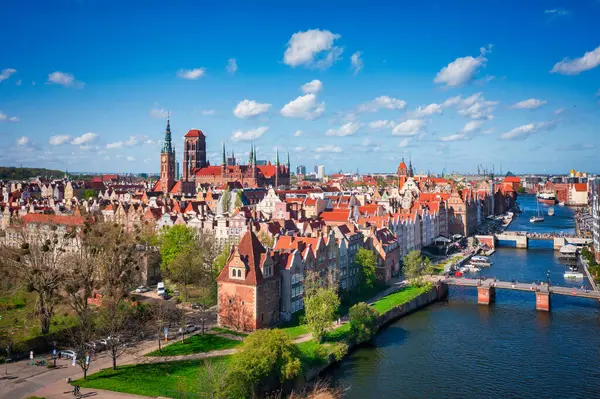 Aerial Landscape Main Town Gdansk Spring Poland Stock Picture