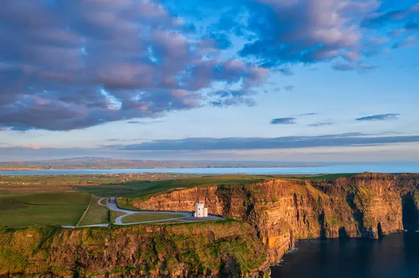 Aerial Landscape Cliffs Moher County Clare Sunset Ireland Stok Foto