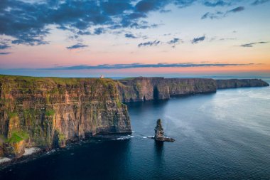 Aerial landscape with the Cliffs of Moher in County Clare at sunset, Ireland. clipart