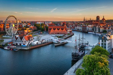 Aerial landscape of the Main Town of Gdansk by the Motlawa river, Poland. clipart