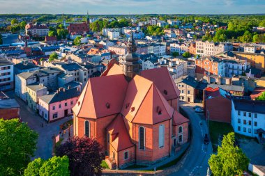 City center of Koscierzyna city with old town square, Pomerania. Poland clipart