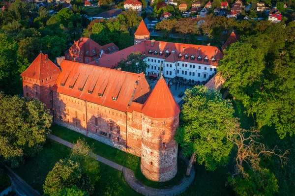 stock image Aerial scenery with the Teutonic Castle in Bytow, a former stronghold for Pomeranian dukes. Poland